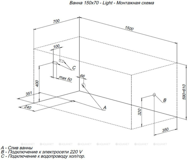 Aquanet LIGHT 150*70 (242507)