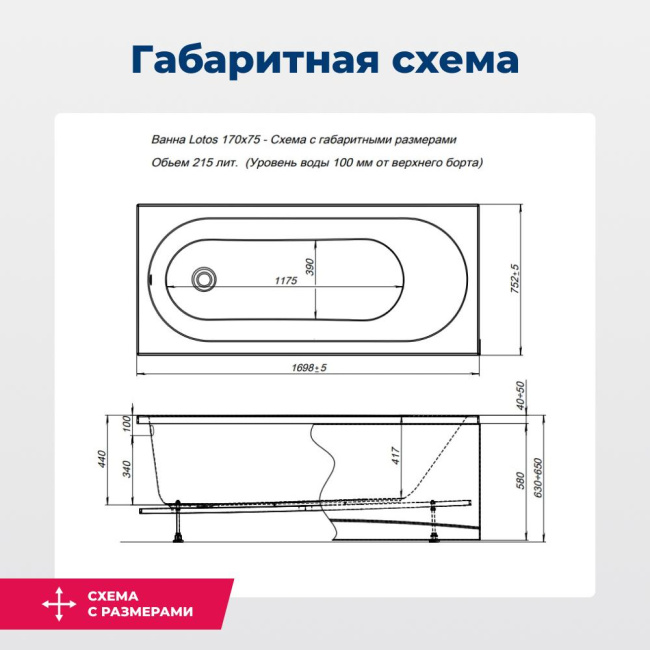 Aquanet Lotos 170x75 (с каркасом)