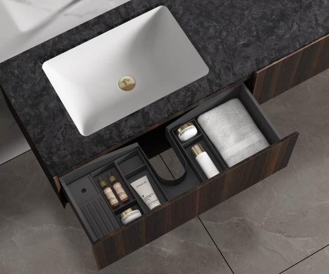 Vincea Luxe 1400 подвесная, 2 выкатных ящика soft close, натуральный орех