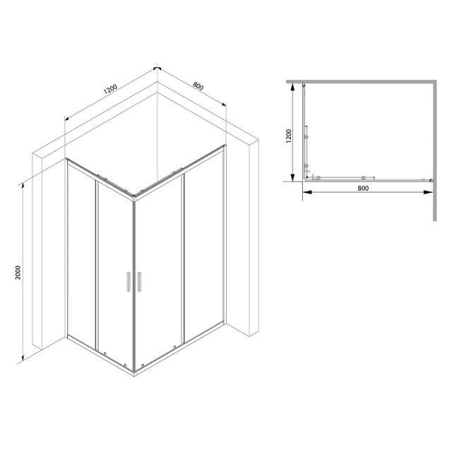 AM.PM Gem S 120х80 W93G-404-120280-BT профиль Черный матовый стекло прозрачное без поддона