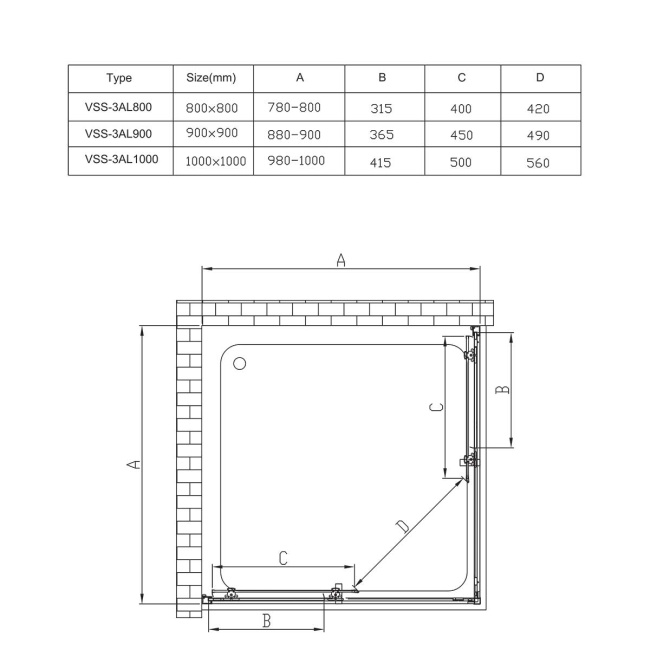 Vincea Alpha VSS-3AL800CL, 800x800, хром, стекло прозрачное без поддона