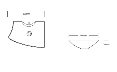 Ceruttispa CR7054 накладная, белая, асимметричная, под смеситель 500х400х130