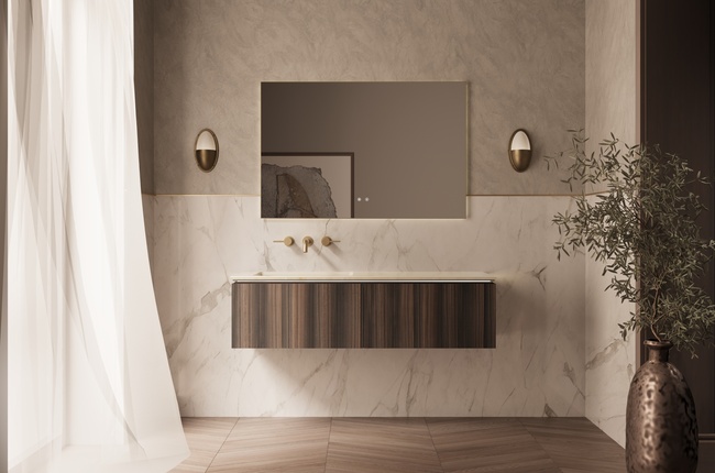 Vincea Luxe 1400 подвесная, 2 выкатных ящика soft close, натуральный орех