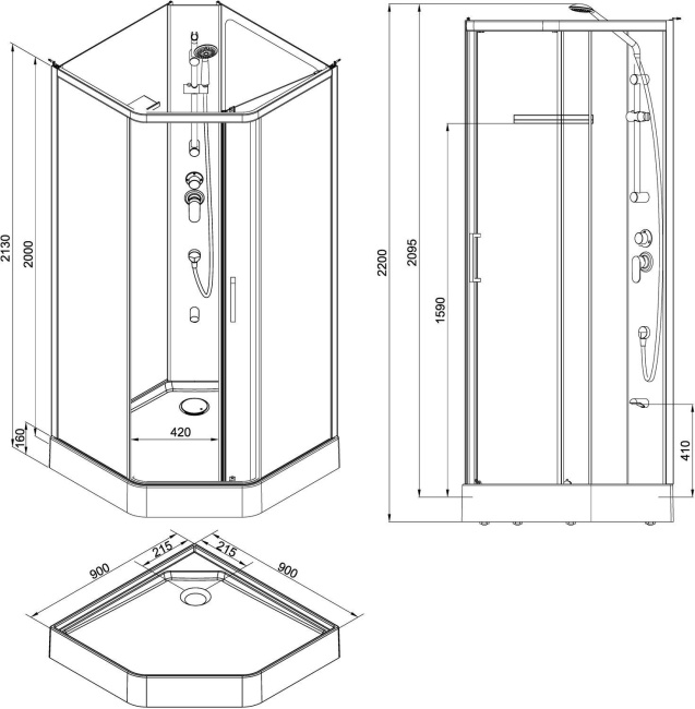 Aquanet Passion P 3.0 90x90, прозрачное стекло