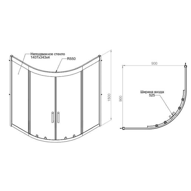 AM.PM Gem 90х90 W90G-401A090BT профиль Черный матовый стекло прозрачное без поддона
