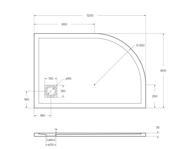 BelBagno UNO TRAY-MR-UNO-RH-120/80-550-35-W-R-NO
