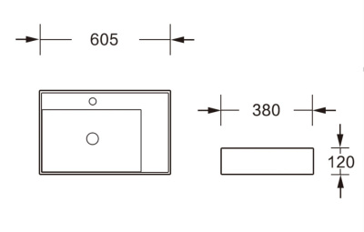 Ceruttispa CR0017 накладная, белая, прямоугольная, с отверстием под смеситель 605х380х120