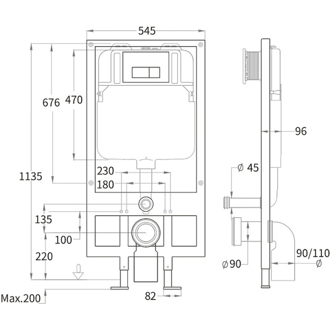 Унитаз с инсталляцией WeltWasser BAMBERG 545+MERZBACH 043 GL-WT+BAMBERG BL белый/кнопка черная, безободковый, с крышкой микролифт, слив торнадо
